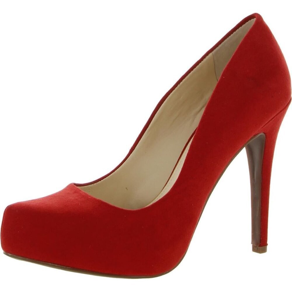 Womens Red Red Mousse Closed Rouded Toe Platform High Heels Pumps Shoes
